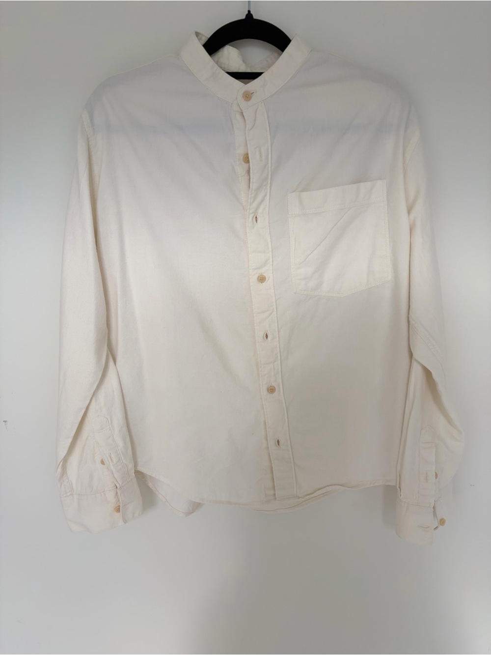 Boys Men's Band Collar Button-Up Shirt in Cream
